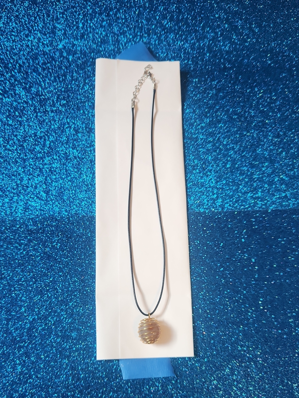 Gold Spiral Sphere Pendant Necklace - Black Cord Nwt